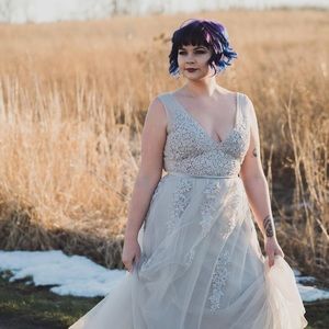 Engagement Wedding Tulle and Lace Dress size 12 in Silver